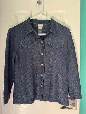 Chico's Navy Textured Jean Jacket